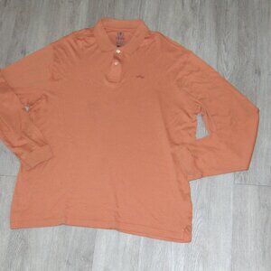Izod Mens Long Sleeve Golf Polo Shirt XXL Cotton Orange Solid